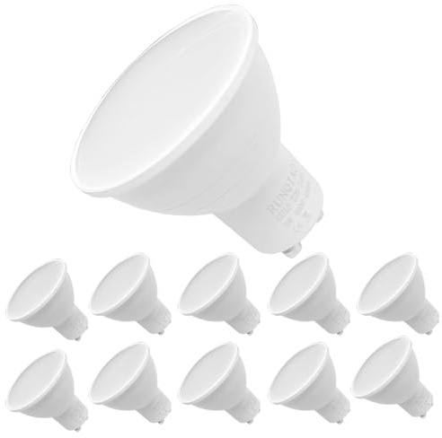 RunQiao GU10 energibesparande LED-lampa, 5 W högeffektiva LED-spotlampor, för tak 50 W halogenlampor ekvivalent, AC 220–240 V, paket med 10 naturliga vita, 5 W 120° strålvinkel