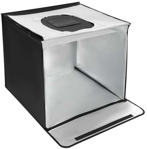 Fotostudio ljustält, 60 x 60 x 60 cm professionell bärbar fotostudio, 5 500 K fotografi skytte tältlåda med 4 bakgrunder och LED-ljusplattor, fotoljusbox för sovrum, kontor