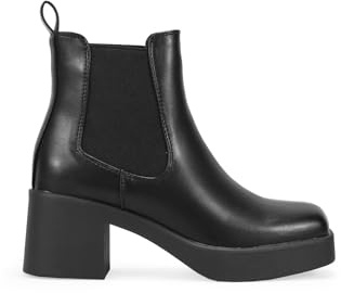 BOSANOVA Botas Chelsea de caña Baja para Mujer con Dos elásticos Laterales, Acabado Cuadrado y Suela de Plataforma de 2 cm con tacón de 5.5 cm. Sin Cierre. Calzado para Mujer Negro 36