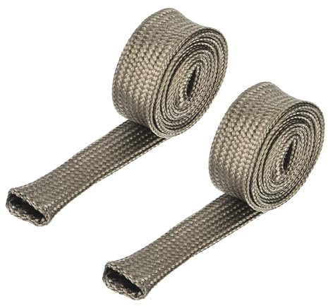 sourcing map 2 Pcs Heat Shield Sleeve, 0.5 ID 3 Feet Heat Sleeve Automotive Wire Heat Shield Fuel Line Heat Shield Sleeve Heat Sleeve Heat Wrap 800 Degree for Wires, Titanium Color