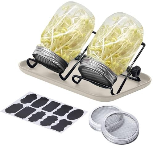 Kit de cultivo de germinación – Juego de estante de germinación, kits de tarros Mason | Kit de cultivo de brotes de alto con soporte y bandeja de acero inoxidable, kit de germinación de tarros