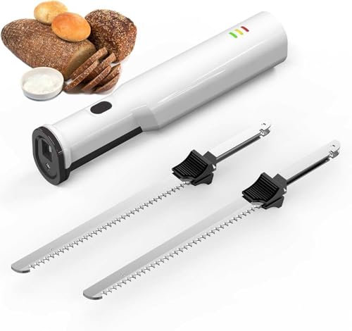 Coltello per affettare la carne elettrico, coltello per affettare la carne senza fili, coltello per il pane con 2 lame seghettate da 8, blocco di sicurezza, grilletto di rilascio per carni, pollame,