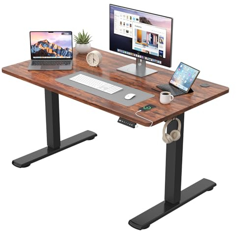 JUMMICO Elektrischer Höhenverstellbarer Schreibtisch - Steh-Sitz Tisch mit Memory-Funktion & Kompletter Tischplatte, Computertisch für Büro & Zuhause 110 x 53 cm Braun