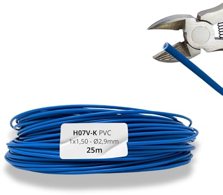 HALOTEC 25 Metros Cable Unipolar Flexible H07V-K 1x1,5 mm² Azul | Cable Eléctrico de Cobre | Aislamiento PVC | Baja Tensión 450/750V | Cuadros Eléctricos, Automatización e Instalaciones Industriales