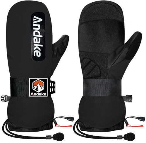 Andake Gants de Ski Mitaines d'hiver Chaudes Imperméables et Coupe-Vent pour Le Ski Le Snowboard Les Voyages la Randonnée et Les Sports d'hiver en Plein Air Noir XS