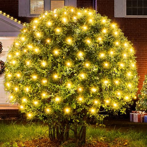 BlcTec Upgraded Christmas Lights Outdoor 176LED 8.7ft x 5.2ft Christmas Net Lights with UL Certified, 8 Modes, Timer, Connectable, Waterproof Durable Thick Wire for Bushes, Shrub Decor, Warm White