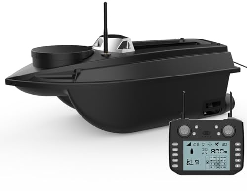 ExPrismarx Bateau d'appât RC V030 12 V 2,4 G haute vitesse GPS de pêche avec télécommande de 800 m avec 40 points de repère et capacité de 3 kg à double trémie, idéal pour la pêche à la carpe
