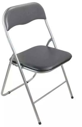 PREMZO Folding Chair Faux Leather Padded Seat Space Saving Lightweight Compact Foldable Desk Chair with Metal Frame Back Rest for Garden Home Party Office Dining (Grey)