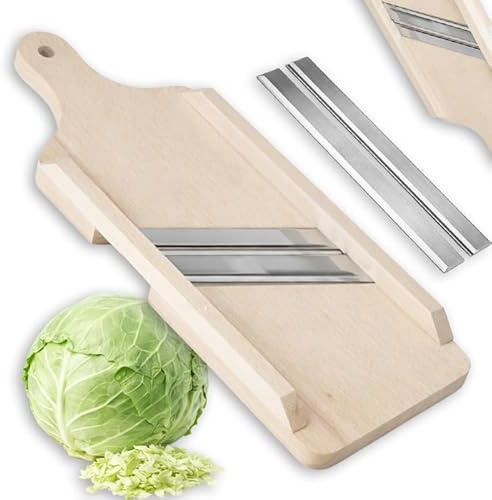 FEINZ Krauthobel aus Buchenholz – 2 rostfreie Edelstahlklingen – Für Sauerkraut & Gemüse – Ohlschneider Handlich & langlebig – Austauschbare Klingen – Traditionelles Küchenwerkzeug – 36 cm