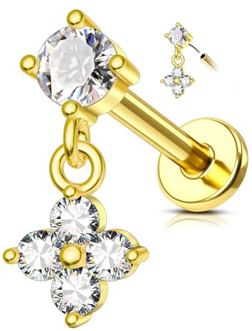 Agrewd Gold Helix Piercings Stecker 16G Blume Conch Tragus Stecker 316L Chirurgenstahl Labret Lippenpiercing 6 mm Ohne Gewinde Knorpel Piercing Ohr für Frauen