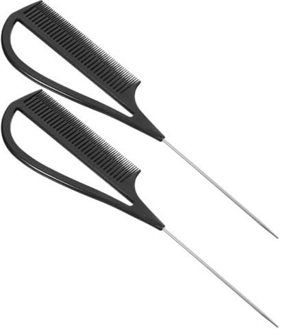 Lurrose Peines para Teñir y Separar Cabello, Juego de 2 Unidades, Acero Afilado y Plástico Negro, Herramienta Profesional para Mechas y Peinados Detallados, Uso en Casa y Viaje