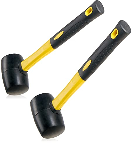 COM-FOUR® 2x martillo de goma con eje de fibra de vidrio - Martillo de camping GRP con mango de goma antideslizante - Martillo de cara blanda para manualidades y camping (2 piezas - con mango de PRFV)