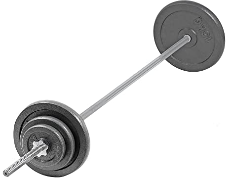 wuuhoo® Langhantelstange & Hantelscheiben Mady im Set, 50kg gesamt, 180cm Hantelstange inkl. 35kg Gewichte, Langhantel mit 6,6 KG Eigengewicht, Langhantelscheibe aus Gusseisen - Ohne Ständer