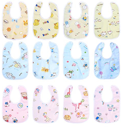 Xiaomoyu 12 Pcs Baby Bandana Dribble Bibs Drooling Bibs, Baby Teething Infant Bib, with Snaps, Soft and Absorbent, for Unisex Newborn Toddlers Bib, Aged 0-36 Months