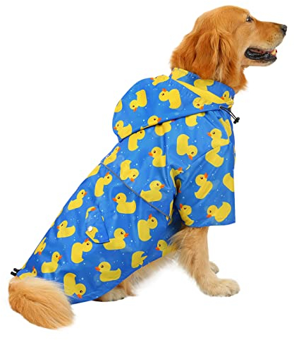 HDE Hunde-Regenmantel, doppellagig, Reißverschluss, Regenjacke mit Kapuze für kleine bis große Hunde, Entenblau - 3XL