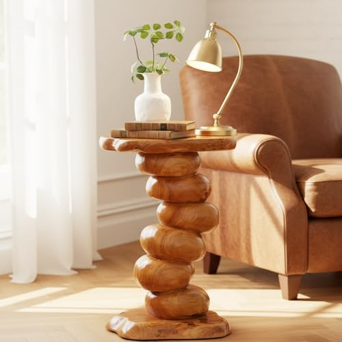 Warmaxx Cedar Tree Stump End Table 13.8 x 13.8 x 23.6 H Plant Stand Solid Natural Wood Outdoor Rustic Live Edge Coffee Side Table for Living Room Bedroom Garden Decoration Home Decor