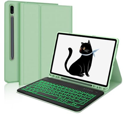 IVEOPPE Tastatur Hülle für Samsung Galaxy Tab S7 FE/S7+/S8+ 12.4'', Abnehmbarer Tastatur für Galaxy Tab S7 Plus/S8 Plus mit QWERTZ Layout, Minzgrün