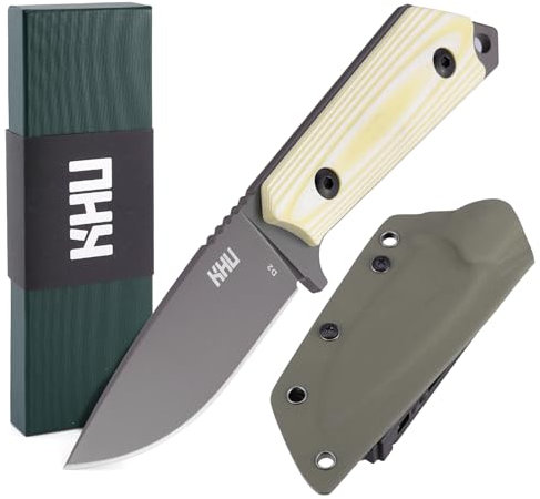 KHU Couteau à lame fixe Couteau de survie bushcraft - Acier D2 G10 poignée, Outdoor chasse Camping Accessoires - Avec étui Kydex - 29A