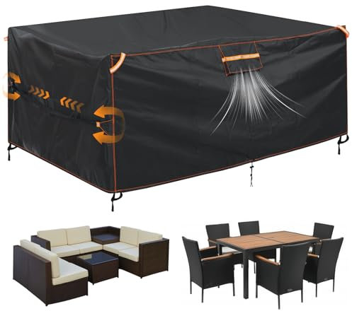 GARPROVM Funda para Muebles de jardín de Exterior, Funda para Muebles de jardín Impermeable, Tela Oxford 420D con ventilación, Lona Protectora para Conjuntos de Muebles de Exterior (200x165x80cm)