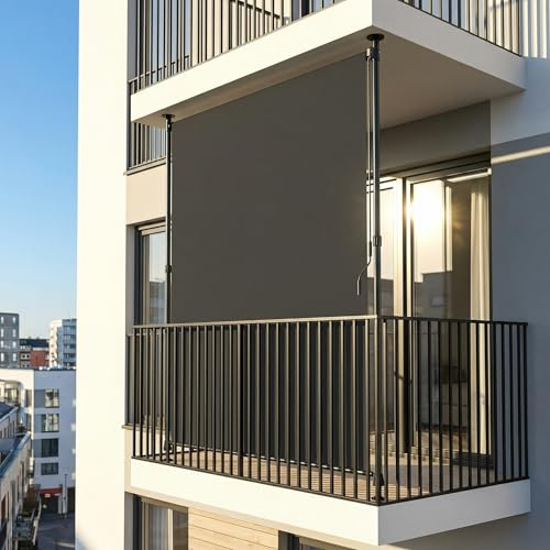 LIFERUN Tenda da sole verticale con morsetto, 120 x 310 cm, tenda da sole verticale allungabile, senza forature,con manovella, protezione solare dal vento, per balcone, giardino