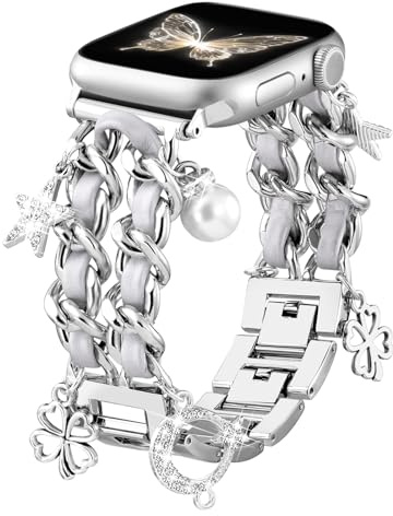 Wepro Elegant kompatibelt med Apple Watch-armband 40 mm, 38 mm, 41 mm, 42 mm (serie 10), justerbar kedjelänk, klockband med lyx ersättningstillbehör för iWatch armband Series 10 9 8 7 6 5 4 3 2 1 SE