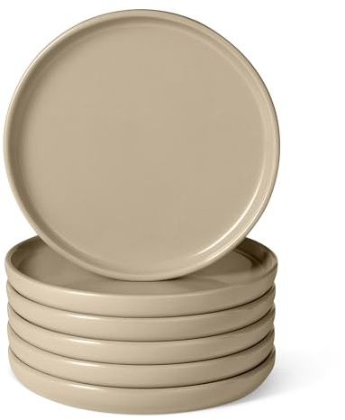 Amazon Basics Piatti da Insalata in Gres Smaltato, Set di 6 Pezzi, Adatti al Microonde e alla Lavastoviglie, 21cm, Grigio Lino