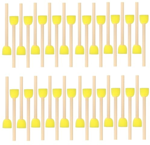 Nogeqi 40PCS Sponge Paint Brushes, Foam Brushes with Wooden Handle, Washable Painting Sponges for Graffiti Staining Varnishes and DIY Craft Arts Projects (0.6 Inch, Yellow)