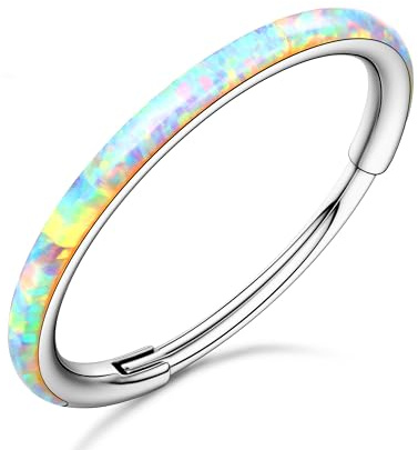 316L Stainless Steel 16/18/20G Opal Septum Nose Ring Daith Piercing | 1 Pcs Hinged White Hoop Earring for Women Conch Helix Cartilage RingsJewellery 14K Gold Plated, 8mm Inner Diameter