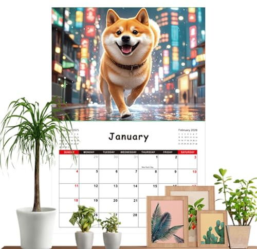 Calendrier Chien 2026 Mur - Planning Mensuel 12 Mois Technologique Canin | Calendrier Annuel Animaux Drôle - Pour Salon Chambre Bureau Salle De Classe Bureau École Atelier Studio Dortoir Étudiants Ens
