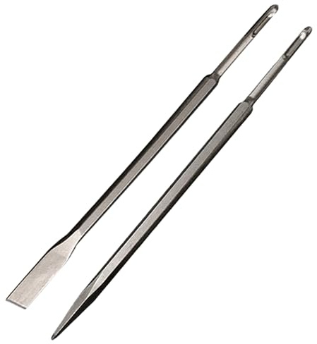 Phyxlyn 18-Inch SDS Plus Chisel Set, 3/4 Inch Flat and Point Chisel with Sds Plus Shank Ideal for Concrete Demolition, Tile Removal Tool for SDS Plus Hammer Drill Attachment