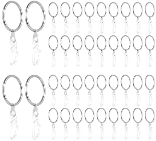 80 Pz Anelli per Tendes con Ganci per Tende 30mm, 40 Ganci in Metallo per Aste con 40 Anelli in Plastica per Bastoni Tende da Doccia Finestre (Argento)