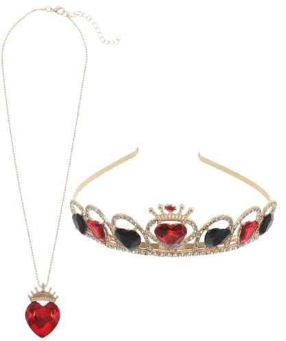 FOMIYES Diadème et Collier en Alliage avec Cristaux de Cœur Ensemble 2 Pièces Noir et Rouge Accessoire de Tête pour Mariage Anniversaire Fête et Bal Diadème d'Anniversaire Femme