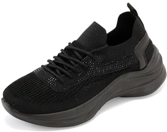CLEIKS Zapatillas para Mujer con Piedras De Strass Transpirables De Malla Estables para Paseos Urbanos (Negro, 40EU, WFK250348-1)