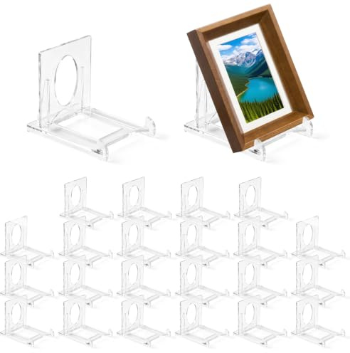 MABAHON 24 Pcs Acrylic Plate Stands,MINI Clear Display Stand Adjustable | Clear Acrylic Plastic Easel Multifunctional Display Holder for Photos, Place Cards, Phones, Books ( 6.5*5*5cm)