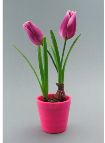 Kunstpflanze, Blume Tulpe, Tulpen LILA ca 23 cm. Im runden Kunststofftopf PINK