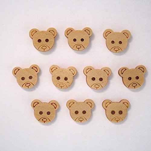 Boutons Tête d'Ourson en Bois Naturel 12mm : Lot de 10