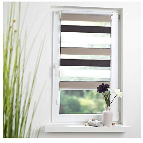 Liedeco® Duo Rollo Klemmfix - 45 x 160 cm braun/beige/weiß (Breite x Höhe) / 3 farbig/transparent lichtdurchlässig stufenlos verstellbar/leichte Montage ohne Bohren