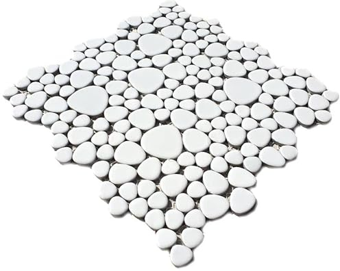Pietre ceramiche per mosaico a ciottoli, di colore bianco lucido, per doccia e pavimento della doccia, 12-0102/1