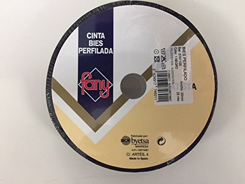 FOXCUP Schrägband, 30 mm Schwarz, 25 Meter, 50% Polyester, 50% Baumwolle, Klassisch, Alle Gelegenheiten