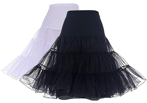 Dresstells Jupon années 50 Vintage en Tulle Rockabilly Petticoat Longueur 66cm/26,2 Jupons(Noir*1+Blanc*1) L
