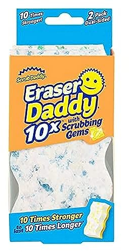 Scrub Daddy Eraser Daddy 10x, Magic Eraser Sponge for Painted Walls, Skirting Board Cleaner, Melamine Sponges, Dual-Sided Scrubber Pads, All Purpose Cleaning Sponges, Magical Mark Remover, 2 Pack