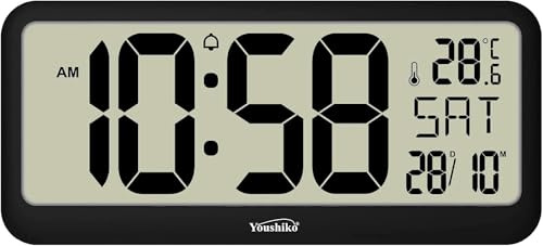 Youshiko Jumbo LCD Radio Controlled Silent Wall Clock & Desk Clock (UK & Ireland Version/Premium Quality/Clear Display), (37.5 x 16.5 x 2.5 cm)