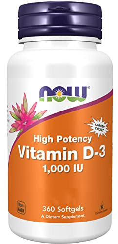 Now Foods, Vitamina D3, 1,000 IU, 360 Softgels, Testato in Laboratorio, Alto Dosaggio, Senza Glutine, Senza Soia