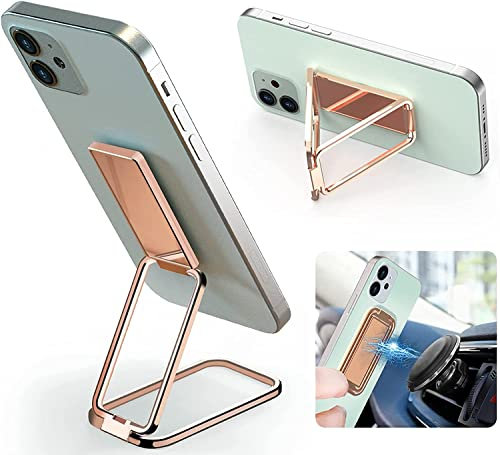QZCQLLM Phone Ring Holder Finger Kickstand 360°Rotation Ultra-Thin Cell Phone Back Grip Foldable Cellphone Stand Universal Magnetic Car Mount (Rose Gold)
