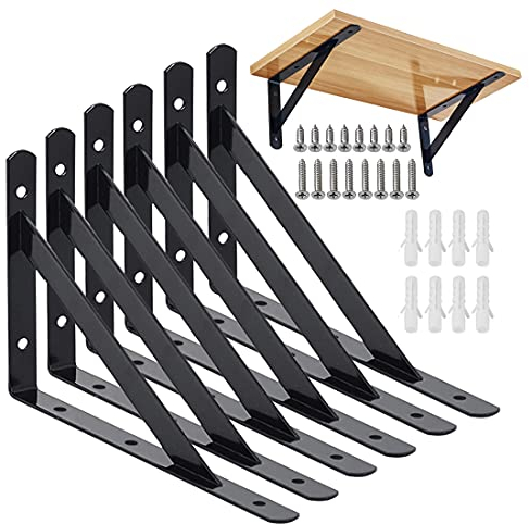 Supporti per scaffali, da parete, per carichi pesanti, 90 gradi, in acciaio massiccio, per montaggio a parete (nero, 200 x 120 mm), 6 pezzi