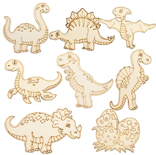 TAIYOU 40 Stück Blanko Dinosaurier Holzscheiben Naturholzscheiben Streudeko Unvollendete Holzscheibe für Handgefertigt Anhänger DIY Basteln Dekor für Kinder Erwachsene 8 Arten Dinosauriern