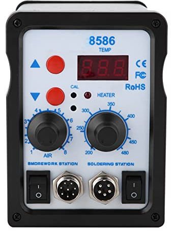 2in1 SMD-Lötstation, Digitale Nacharbeitsstation 8586 Reparaturwerkzeug mit Lötkolben und Heißluft-Entlötpistole (EU-Stecker 220 V)