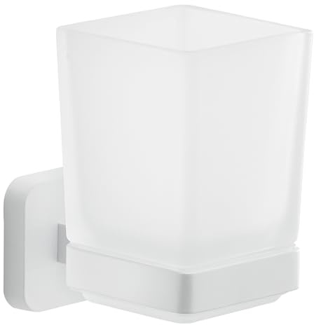 Gedy Tonga Porta Spazzolini Bagno da Muro, Finitura Cromato, Fissaggio con Viti o Adesivo, Portaspazzolini da Bagno in Acciaio Inox e Cromall, Contenitore in Vetro Satinato, Porta Spazzolino da Muro