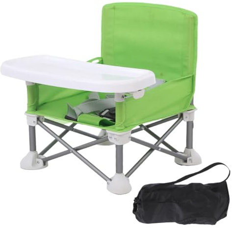 Colcolo Baby Seat Booster Toddlers Dining Seat Removable Tray with Travel Bag, Aluminum Alloy Baby Camping Chair with Tray Portable Folding Booster Feeding Chair for Children Toddlers Infants, Green