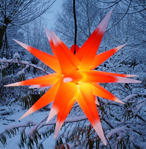 GURU SHOP 3D Außenstern Kaspar, Ø 55 cm, Weihnachtsstern, Faltstern mit 18 Spitzen, 4 m Außenleitung, LED Leuchtmittel - 230V E14 Rot/weiß, Kunststoff, Weihnachtsstern, Adventsstern
